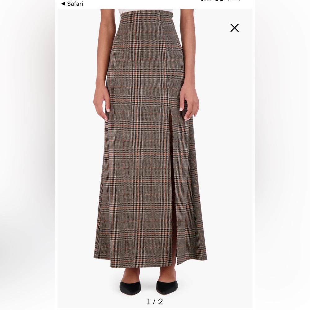 Elegant Plaid Maxi Skirt - Black and Brown